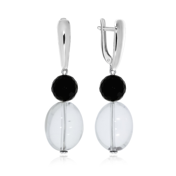 Серьги из серебра с ониксами и хрусталём 2340870697-57 от KRASNOE, металл Серебро, вставка Горный хрусталь