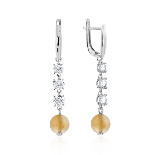 Серьги из серебра с кварцем и фианитами со скидкой