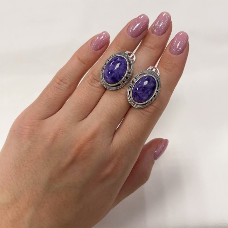 Серьги из серебра с чароитами