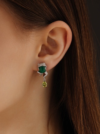 Серьги из серебра с агатами, ситаллами и фианитами 2340392662л-60 от KRASNOE, металл Серебро, вставка Агат