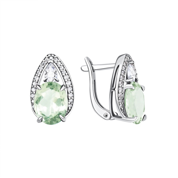 Серьги из серебра с празиолитами и фианитами