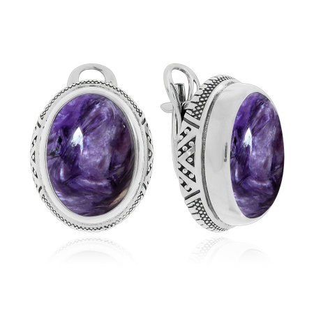 Серьги из серебра с чароитами 2310461488 от KRASNOE, металл Серебро, вставка Чароит Серьги из серебра с чароитами 2310461488 от KRASNOE, металл Серебро, вставка Чароит