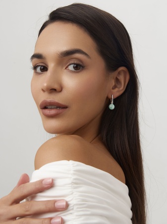 Серьги из серебра с амазонитами и фианитами 2340371965л от KRASNOE, металл Серебро, вставка Амазонит