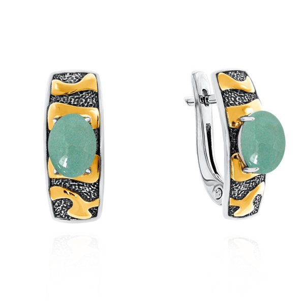 Серьги из серебра с авантюрином 2317361758-1-60 от KRASNOE, металл Серебро, вставка Авантюрин Натур.