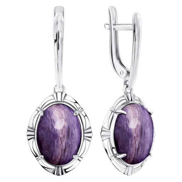 Серьги из серебра с чароитами в ювелирном интернет-магазине