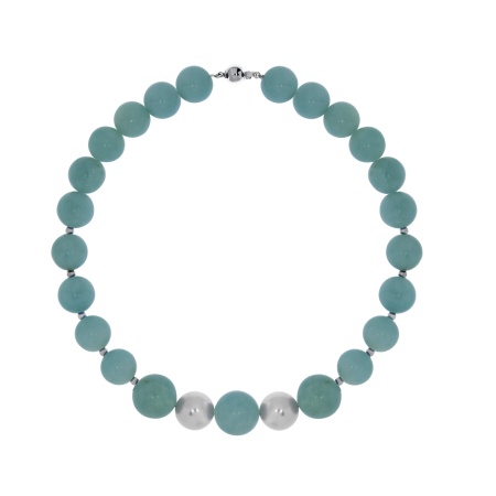 Купить браслет из серебра с жемчугами и амазонитами