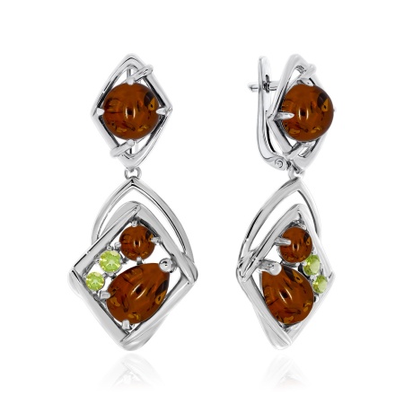 Серьги из серебра с фианитами и янтарём 2340860951-68 от KRASNOE, металл Серебро, вставка Янтарь