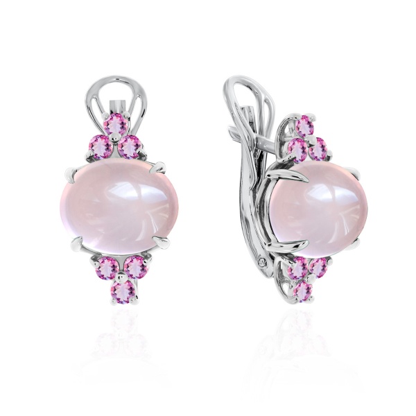 Серьги из серебра с кварцем и фианитами