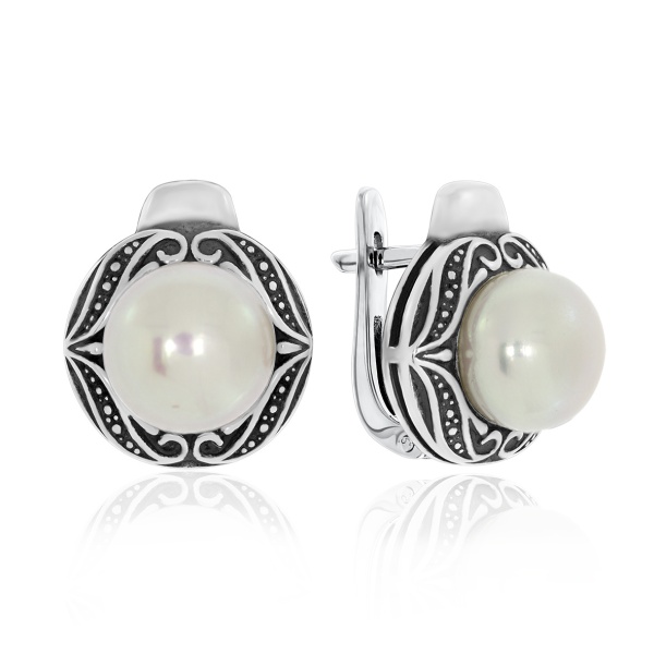 Серьги из серебра с жемчугами 2310050866 от KRASNOE, металл Серебро, вставка Жемчуг