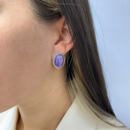 Серьги из серебра с чароитами 2310460969 от KRASNOE, металл Серебро, вставка Чароит