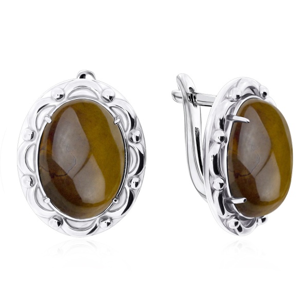 Серьги из серебра с яшмой 2340305116 от KRASNOE, металл Серебро, вставка Яшма