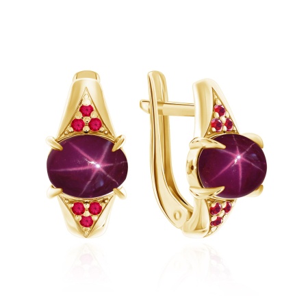 Серьги из серебра с рубинами звездчатыми и ситаллами 2320940372л-37 от KRASNOE, металл Серебро, вставка Рубин Звездчатый