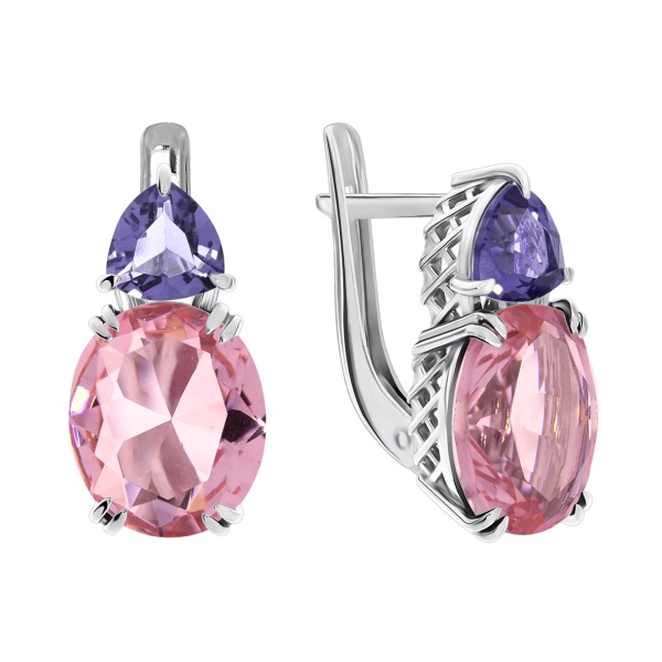 Серьги из серебра с фианитами и кристалл ювелирныйами 2340290223-92 от KRASNOE, металл Серебро, вставка Кристалл ювелирный