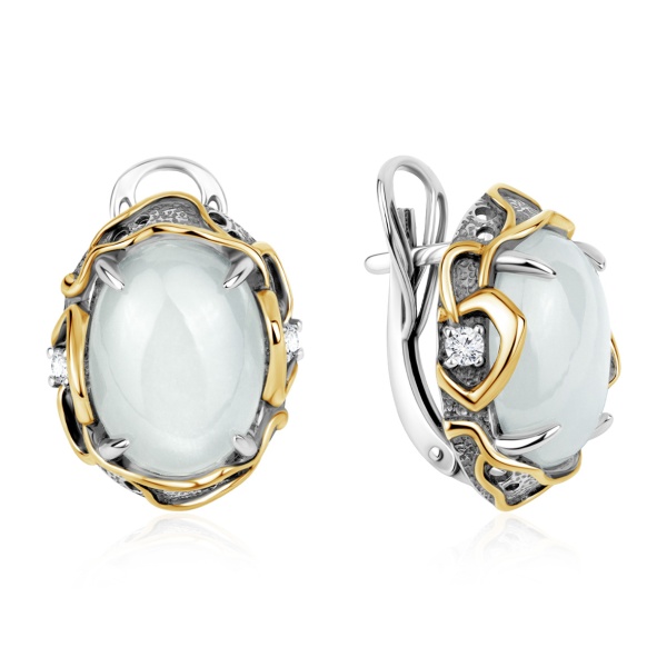 Серьги из серебра с лунным камнем и фианитами 2317935329 от KRASNOE, металл Серебро, вставка Лунный камень