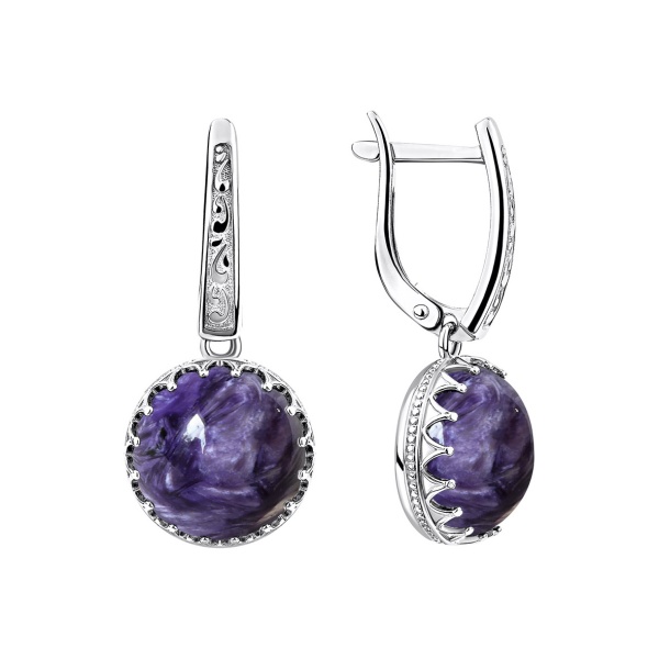 Серьги из серебра с чароитами