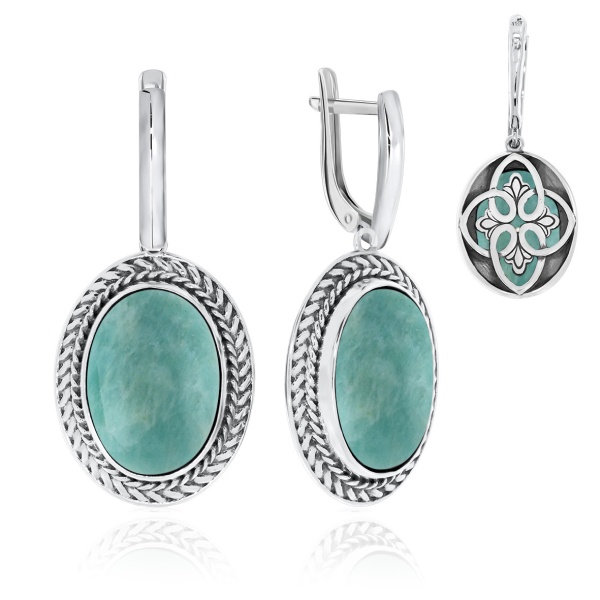 Серьги из серебра с амазонитами 2340370966 от KRASNOE, металл Серебро, вставка Амазонит