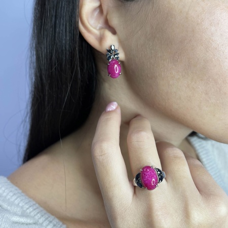 Серьги из серебра с агатами и фианитами 2348390886-2-37 от KRASNOE, металл Серебро, вставка Агат