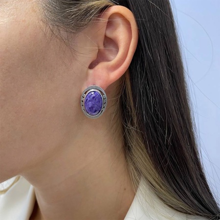 Серьги из серебра с чароитами 2310460981 от KRASNOE, металл Серебро, вставка Чароит