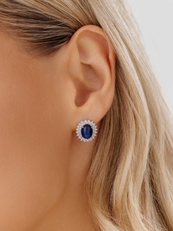 Серьги из серебра с сапфир звездчатыйами и фианитами 2340940145л-8 от KRASNOE, металл Серебро, вставка Сапфир Звездчатый