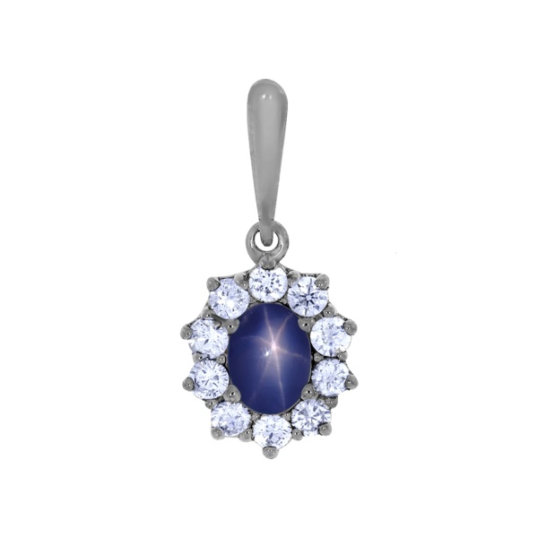 Купить подвеска из серебра с сапфир звездчатыйом и фианитами