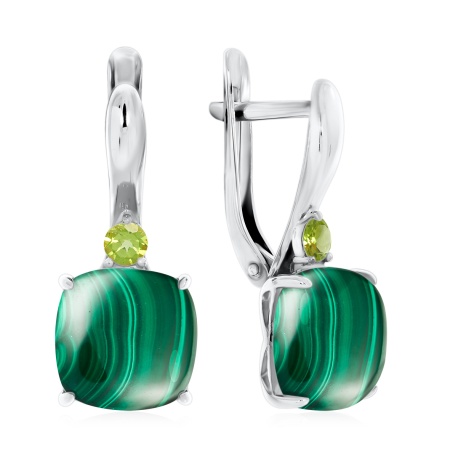 Серьги из серебра с фианитами и малахитами 2340380380-65 от KRASNOE, металл Серебро, вставка Малахит