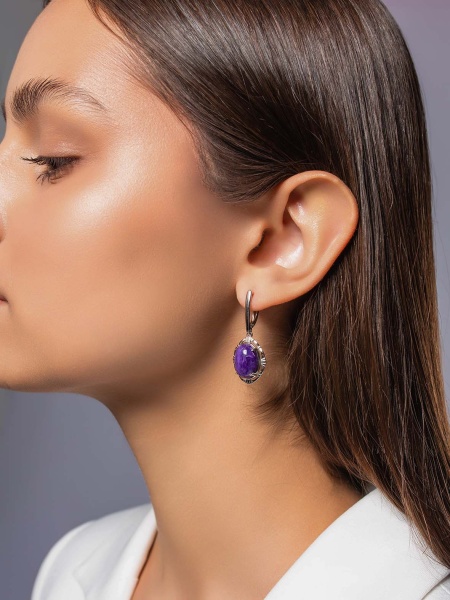 Серьги из серебра с чароитами в ювелирном интернет-магазине