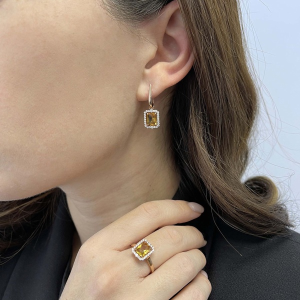 Серьги из серебра с цитринами и фианитами в ювелирном интернет-магазине