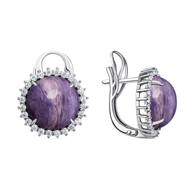 Серьги из серебра с чароитами 2340461977 от KRASNOE, металл Серебро, вставка Чароит