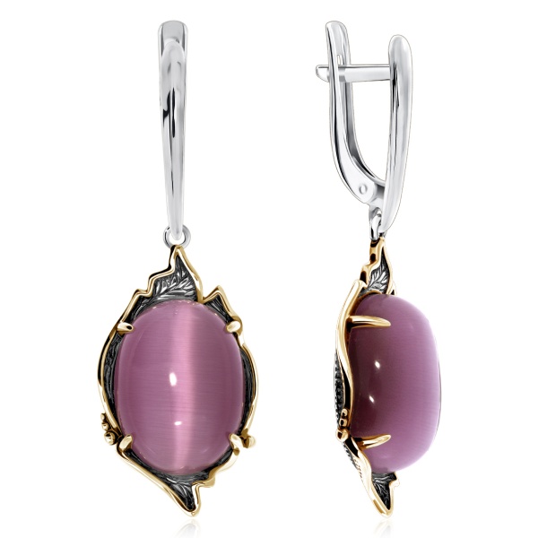 Серьги из серебра с кошачим глазом в ювелирном интернет-магазине