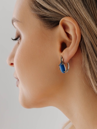 Серьги из серебра с имитацией кошачьего глаза