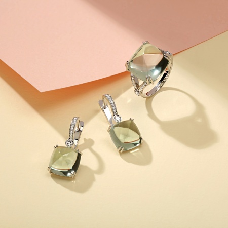 Серьги из золота с празиолитами и бриллиантами