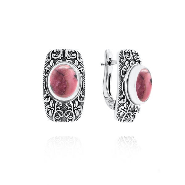 Серьги из серебра с родонитами 2310451370 от KRASNOE, металл Серебро, вставка Родонит