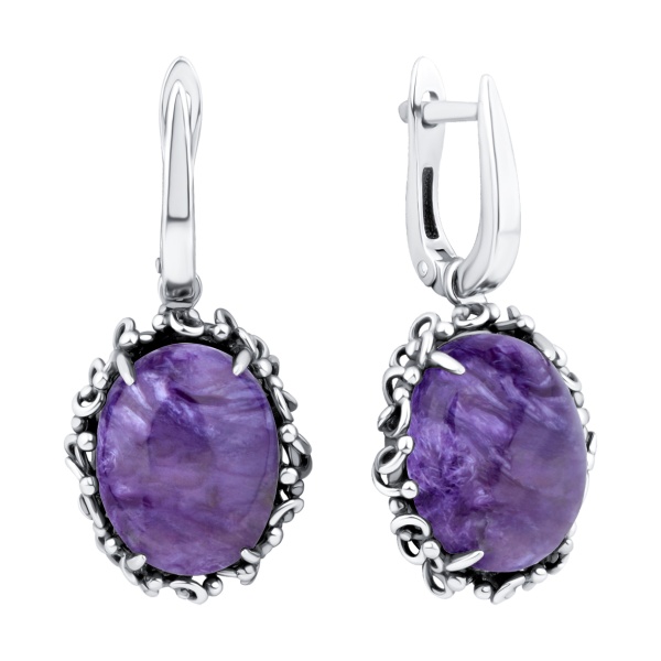 Серьги из серебра с чароитами в ювелирном интернет-магазине