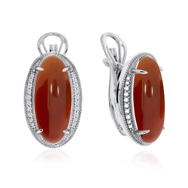 Серьги из серебра с сердоликами и фианитами 2340680938л от KRASNOE, металл Серебро, вставка Сердолик