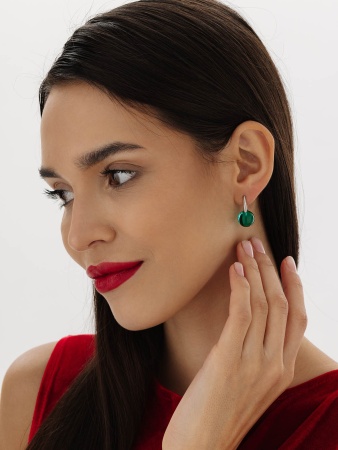 Серьги из серебра с зелёными кристаллами