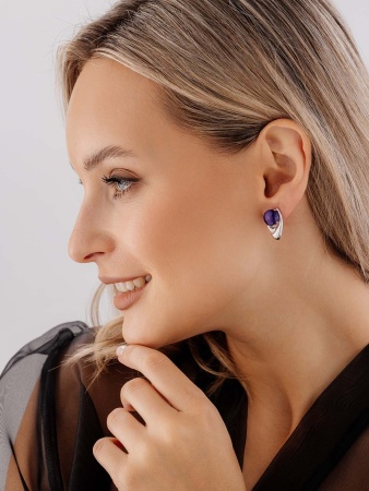 Серьги из серебра с чароитами 2340462360 от KRASNOE, металл Серебро, вставка Чароит