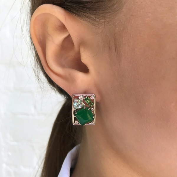 Серьги из серебра с агатами и фианитами 2340391177-60 от KRASNOE, металл Серебро, вставка Агат