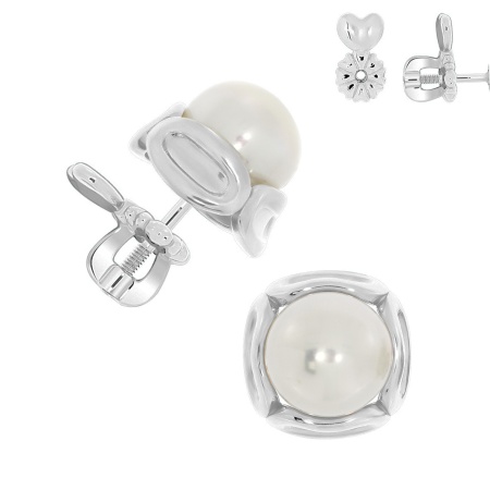 Пусеты из серебра с жемчугами