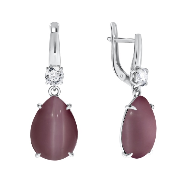 Серьги из серебра с фианитами и кошачий глазами 2340260502-33 от KRASNOE, металл Серебро, вставка Кошачий глаз