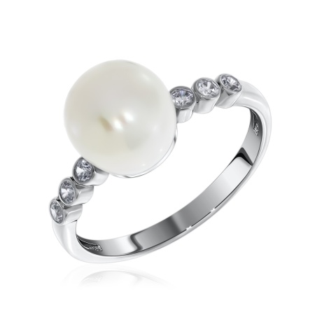 Купить кольцо из серебра с жемчугом и фианитами в интернет-магазине KRASNOE