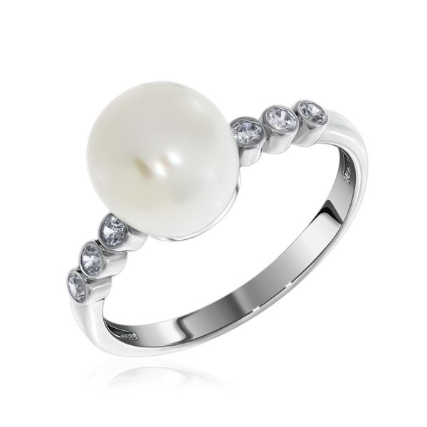 Купить кольцо из серебра с жемчугом и фианитами в интернет-магазине KRASNOE