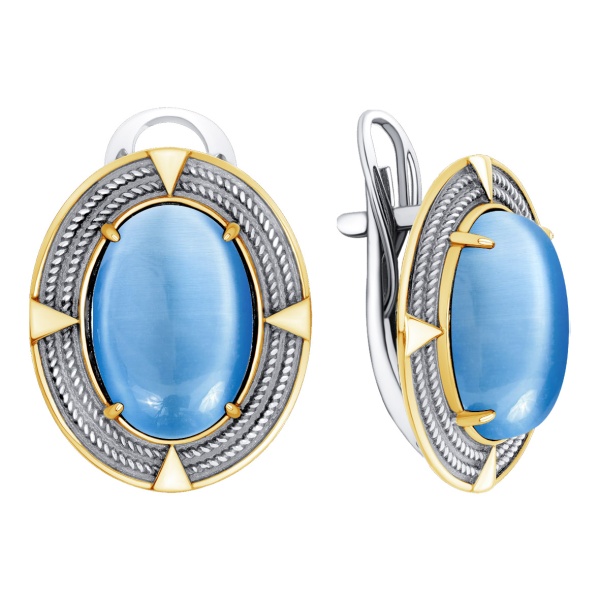 Серьги из серебра с кошачим глазом