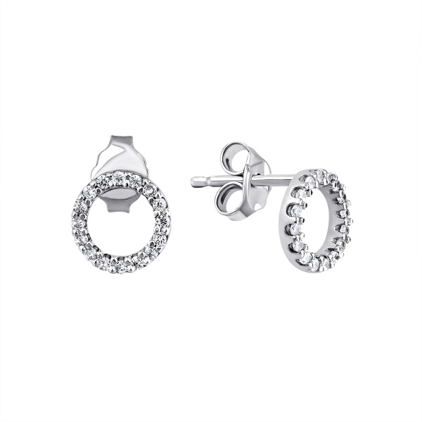 Пусеты из серебра с фианитами со скидкой Пусеты из серебра с фианитами со скидкой