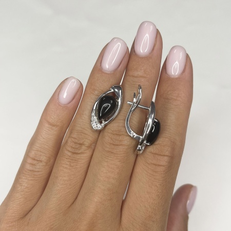 Серьги из серебра с агатами и фианитами