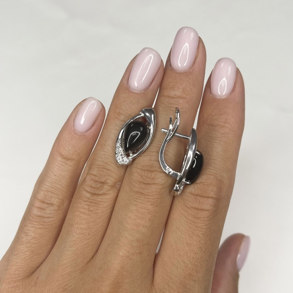 Серьги из серебра с агатами и фианитами