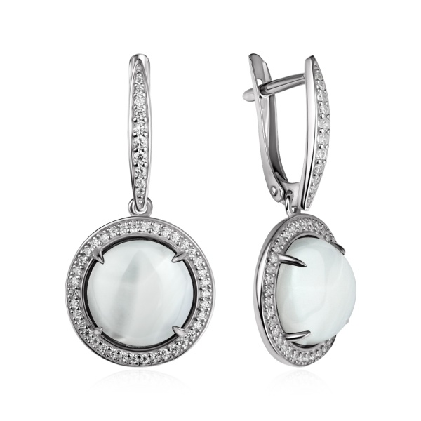 Серьги из серебра с перламутрами и фианитами со скидкой