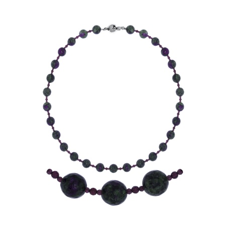 Колье из серебра с цоизитами и гранатами