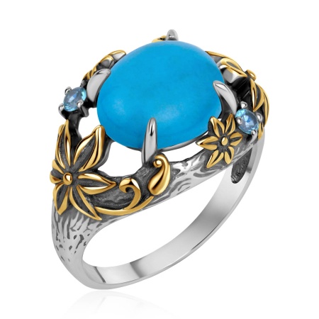 Купить кольцо из серебра с бирюзой и фианитами в интернет-магазине KRASNOE