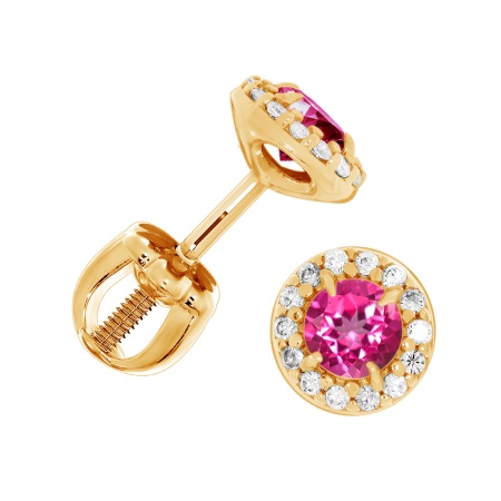 Пусеты из серебра с топазами и фианитами П320074140л-30 от KRASNOE, металл Серебро, вставка Топаз Розовый