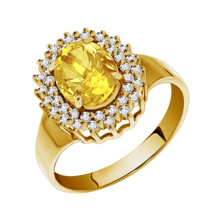 Кольцо из серебра с цитрином и фианитами со скидкой